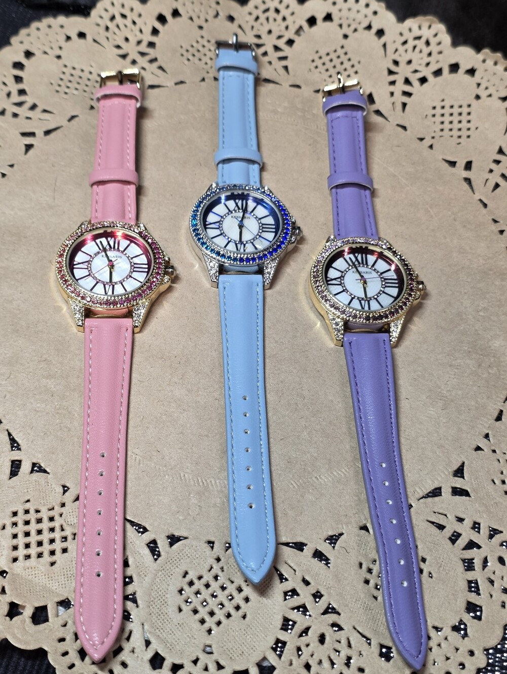 Kessari Set Of 3 Dial Ombre Stone Watch Faux Leather Strap Lot